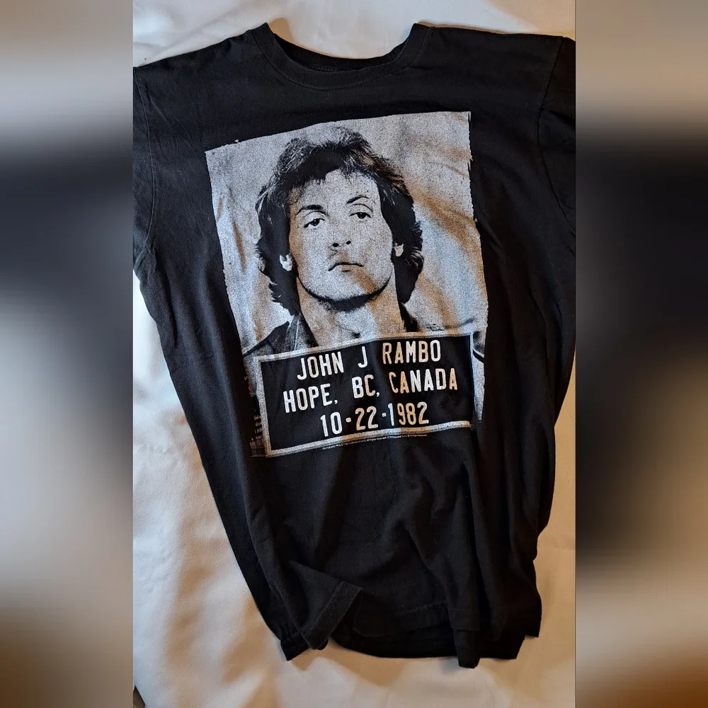 Rambo Sylvester Stallone Black Graphic T-Shirt. Medium